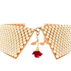 DIOR Gold Pearl-Embellished Collar Necklace with Red Flower Charm — RARE RUNWAY